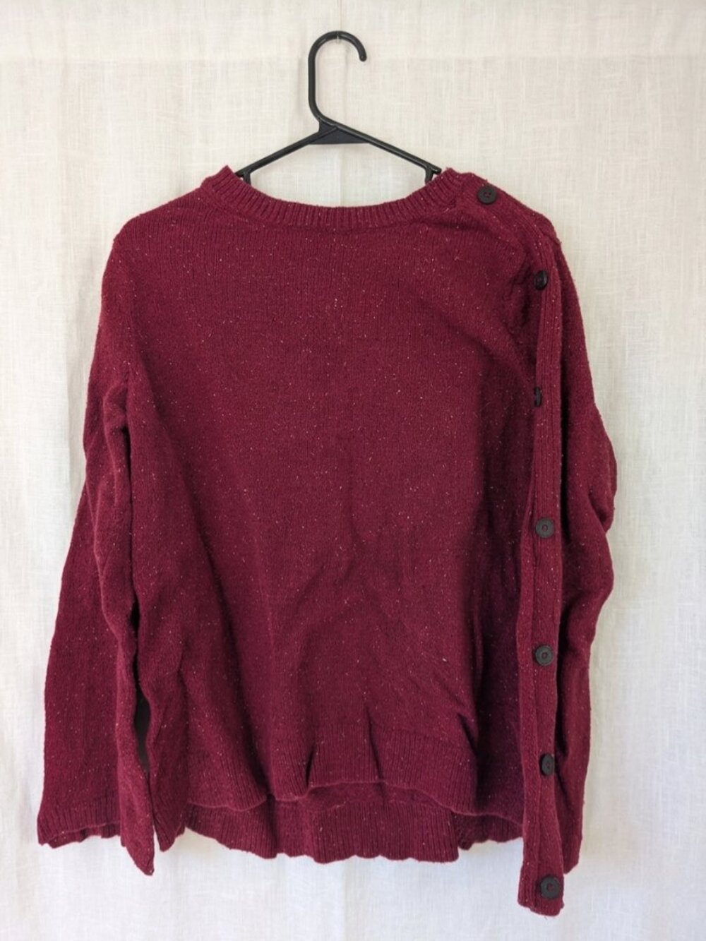 J. Jill Burgundy Confetti Knit Button-Sleeve Sweater, Size Large